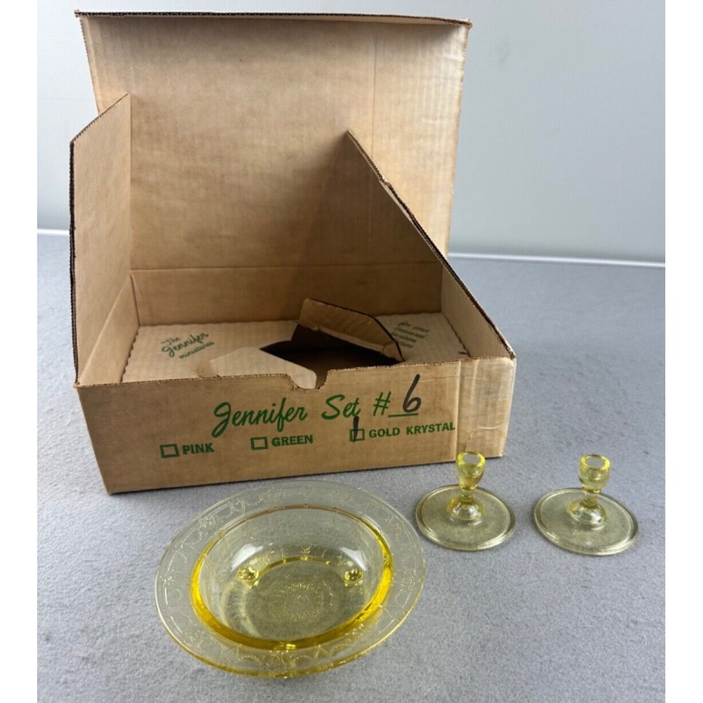 Vintage Mosser Glass The Jennifer Miniatures Set #6‎ Gold Krystal with Box